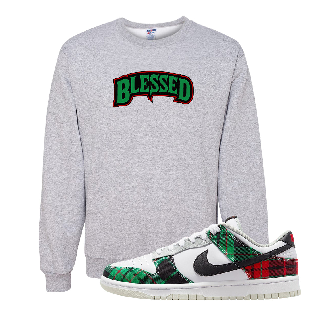 Red Green Plaid Low Dunks Crewneck Sweatshirt | Blessed Arch, Ash