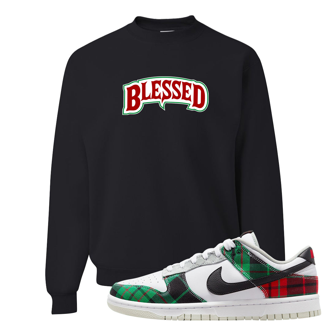 Red Green Plaid Low Dunks Crewneck Sweatshirt | Blessed Arch, Black