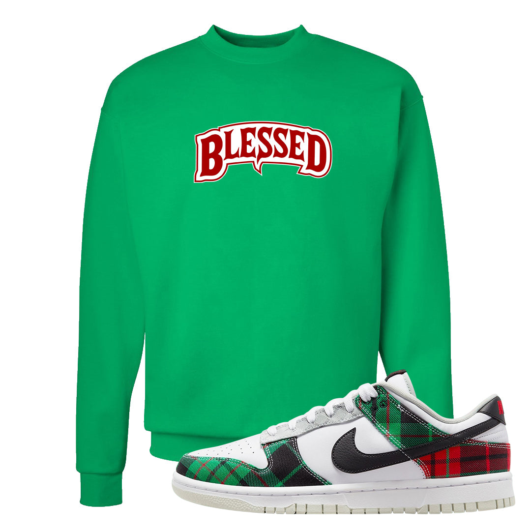 Red Green Plaid Low Dunks Crewneck Sweatshirt | Blessed Arch, Kelly Green