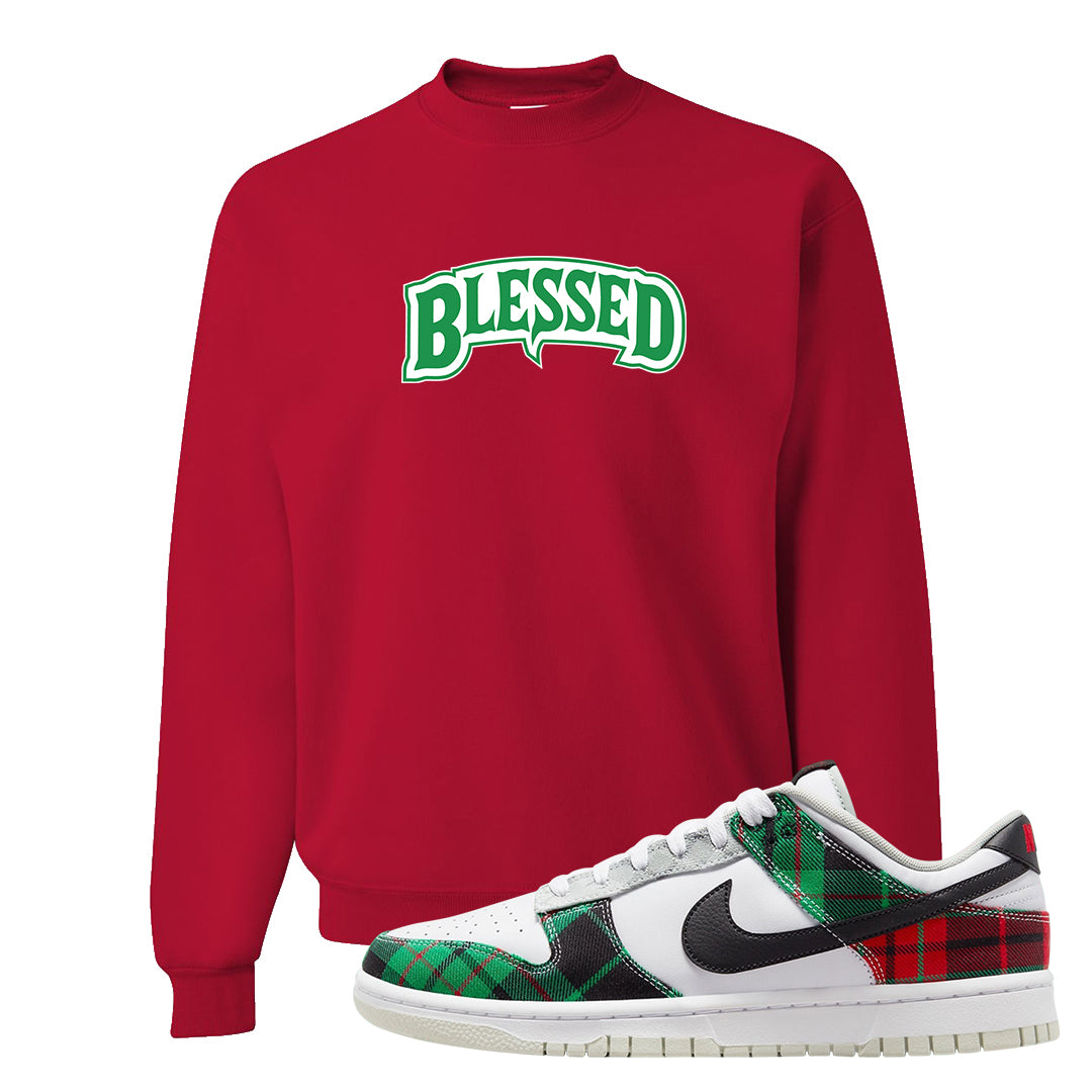 Red Green Plaid Low Dunks Crewneck Sweatshirt | Blessed Arch, Red