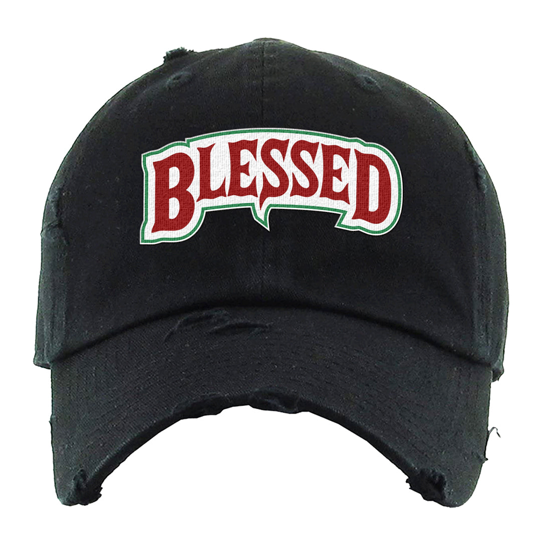 Red Green Plaid Low Dunks Distressed Dad Hat | Blessed Arch, Black