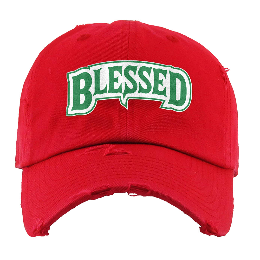 Red Green Plaid Low Dunks Distressed Dad Hat | Blessed Arch, Red