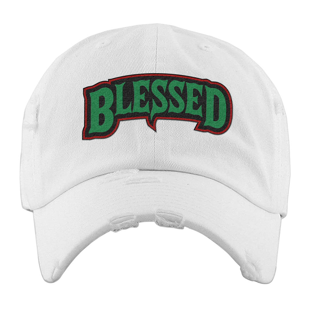Red Green Plaid Low Dunks Distressed Dad Hat | Blessed Arch, White