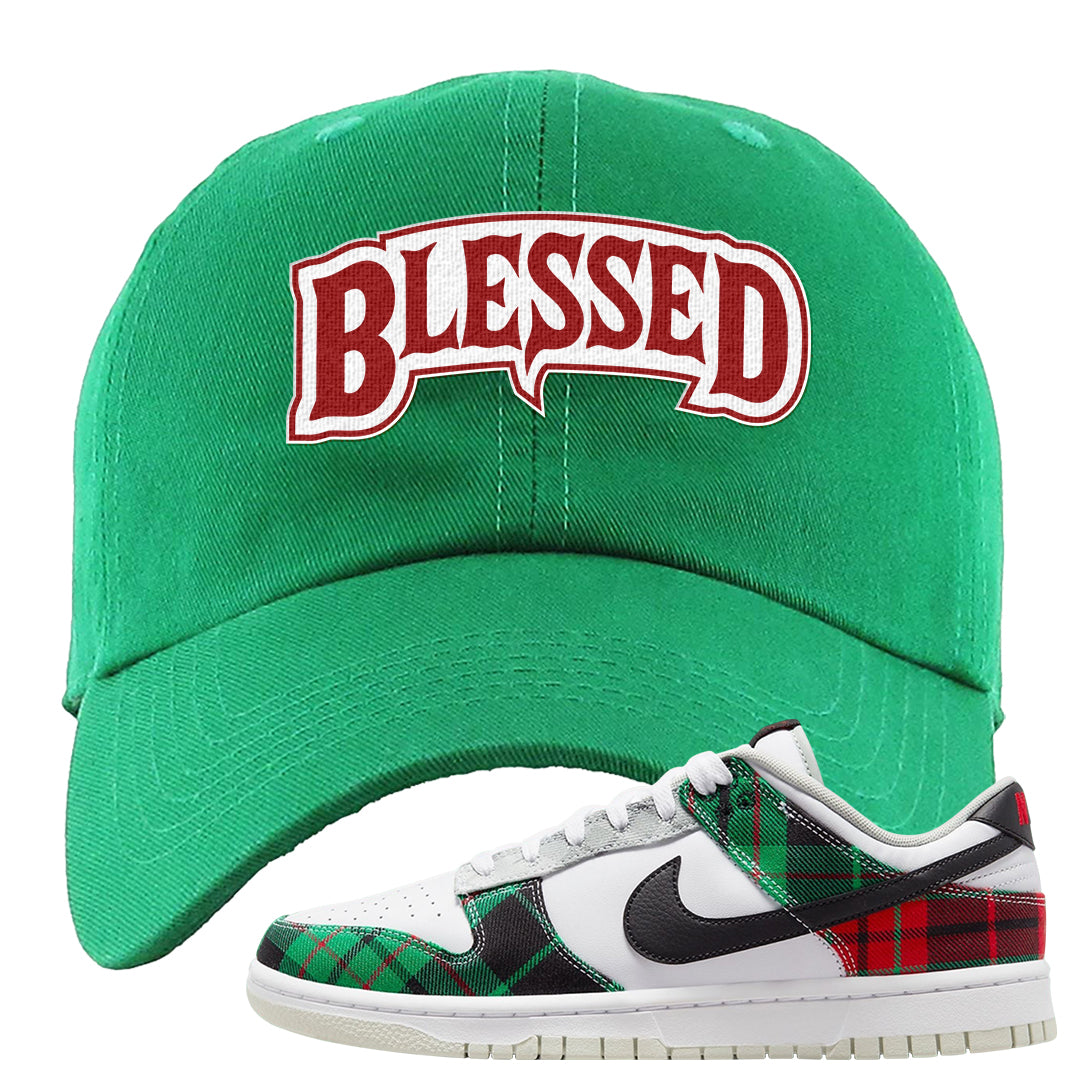 Red Green Plaid Low Dunks Dad Hat | Blessed Arch, Kelly Green