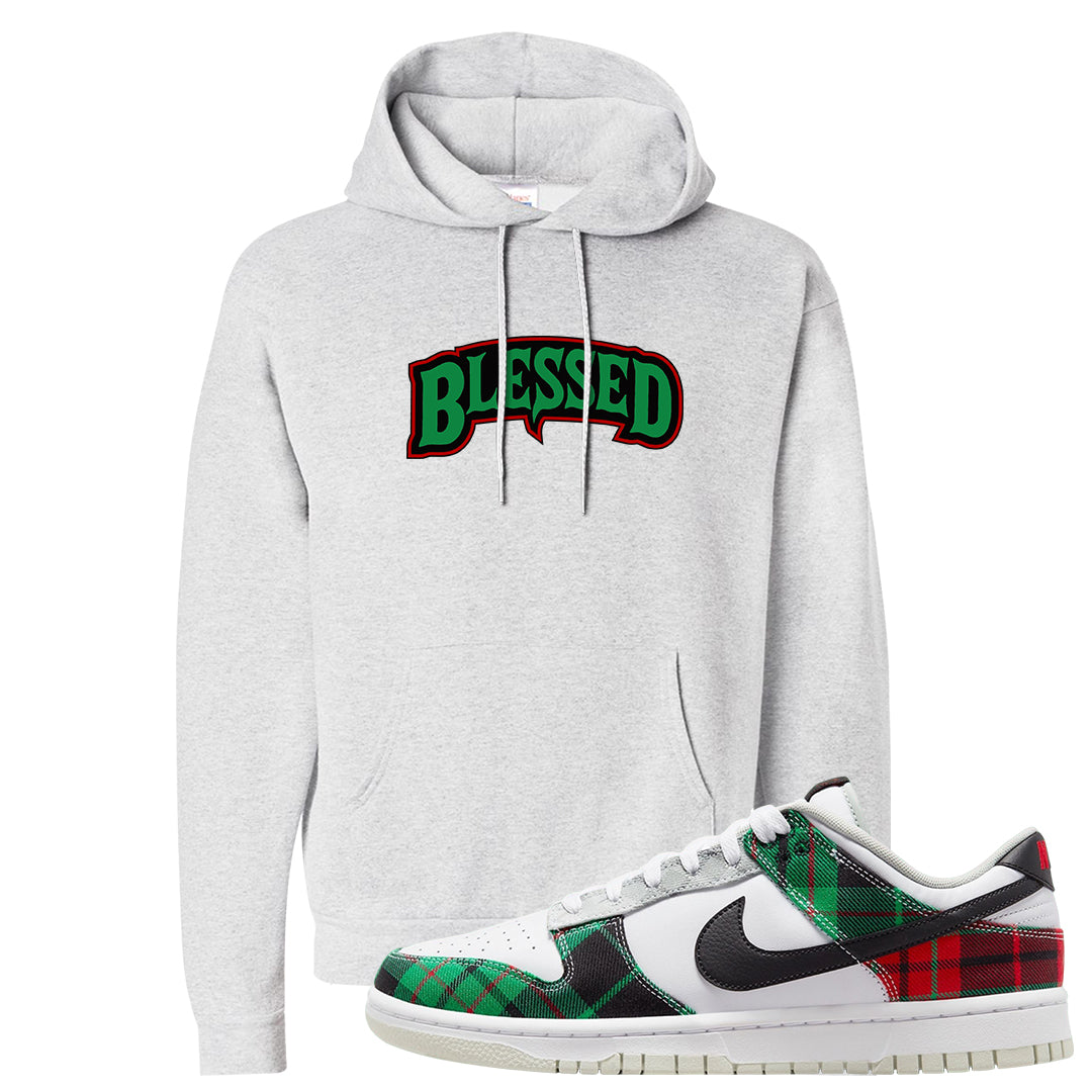 Red Green Plaid Low Dunks Hoodie | Blessed Arch, Ash