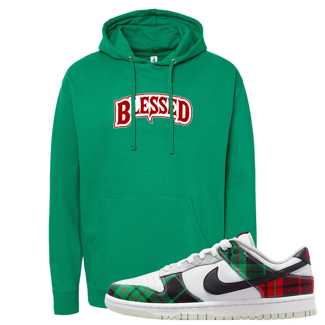 Red Green Plaid Low Dunks Hoodie | Blessed Arch, Kelly Green
