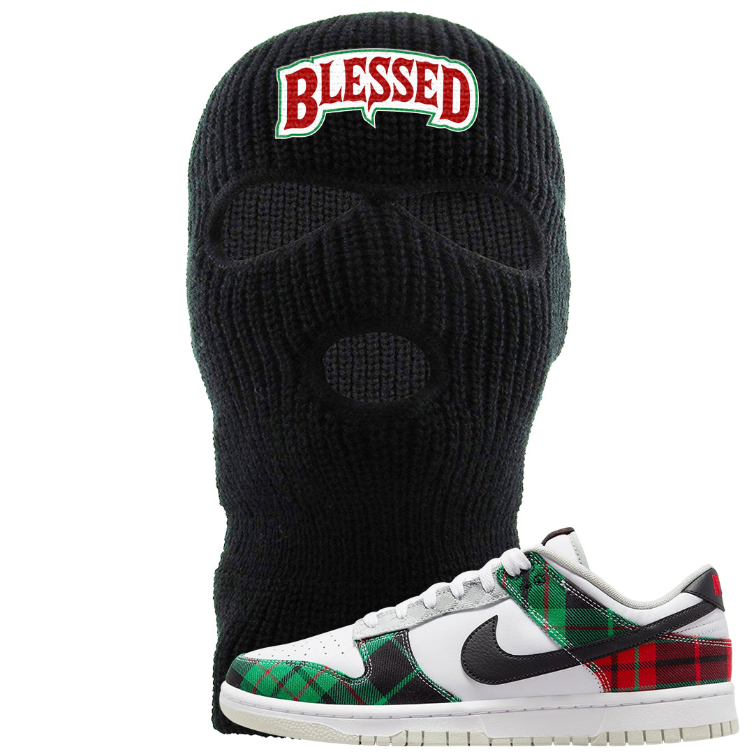 Red Green Plaid Low Dunks Ski Mask | Blessed Arch, Black
