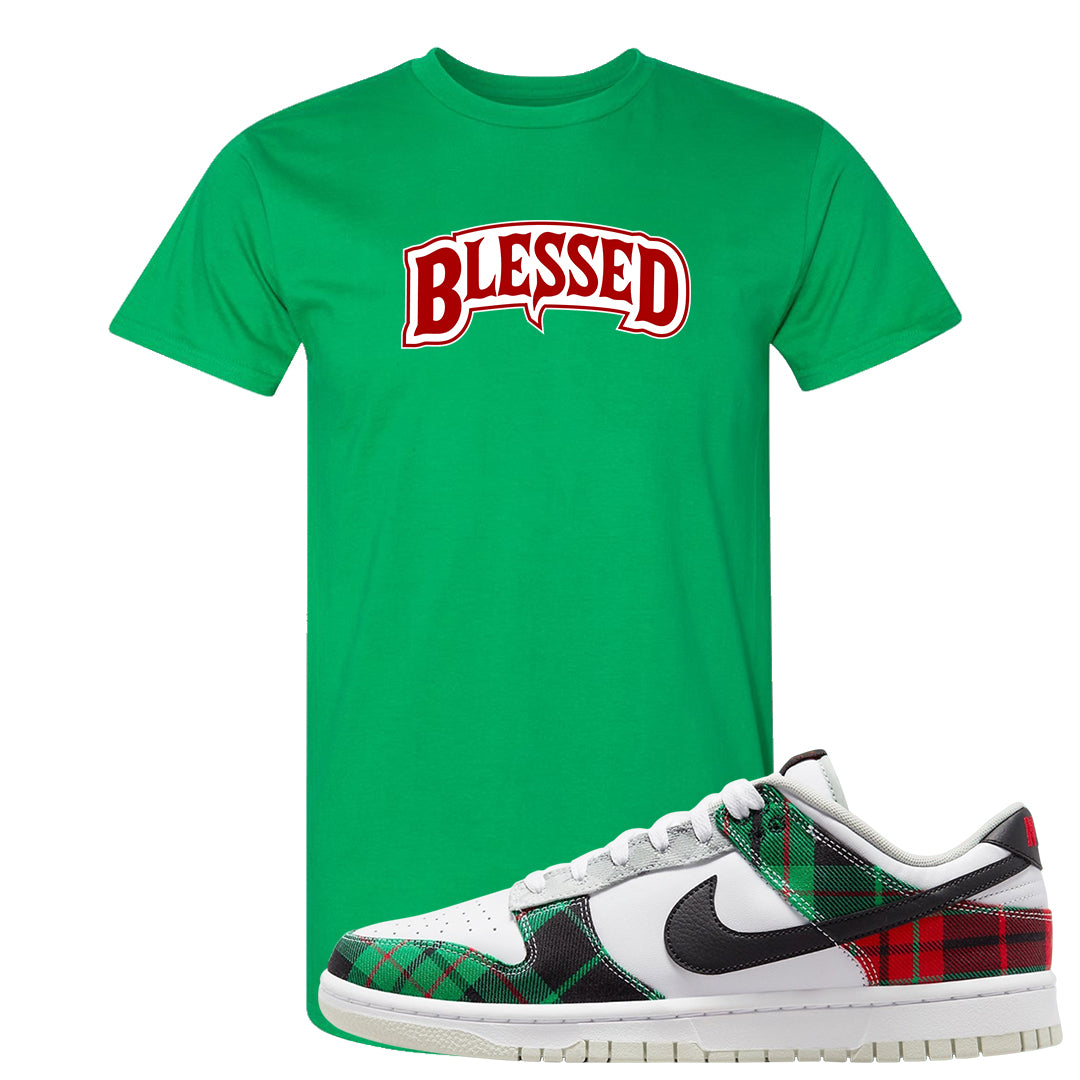 Red Green Plaid Low Dunks T Shirt | Blessed Arch, Kelly Green