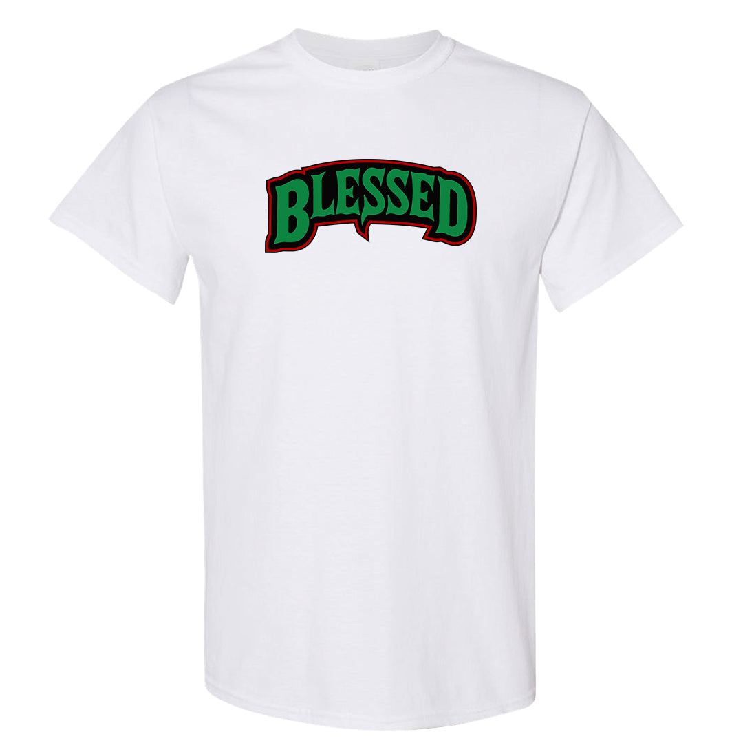 Red Green Plaid Low Dunks T Shirt | Blessed Arch, White