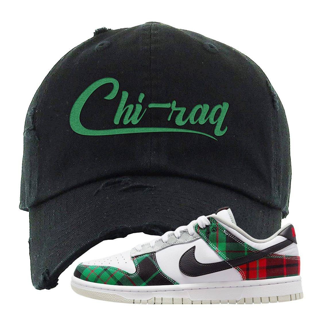 Red Green Plaid Low Dunks Distressed Dad Hat | Chiraq, Black