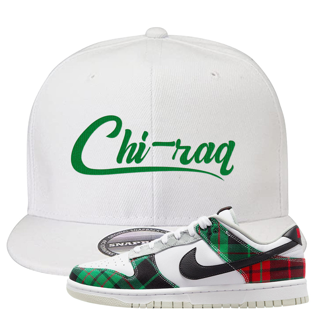 Red Green Plaid Low Dunks Snapback Hat | Chiraq, White