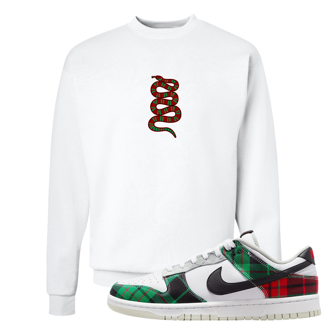 Red Green Plaid Low Dunks Crewneck Sweatshirt | Coiled Snake, White