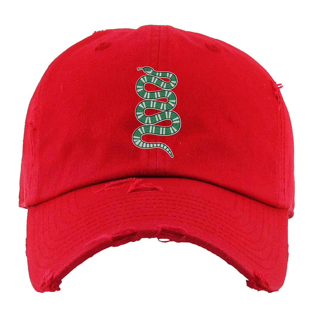 Red Green Plaid Low Dunks Distressed Dad Hat | Coiled Snake, Red