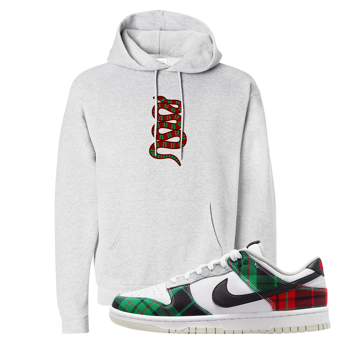 Red Green Plaid Low Dunks Hoodie | Coiled Snake, Ash