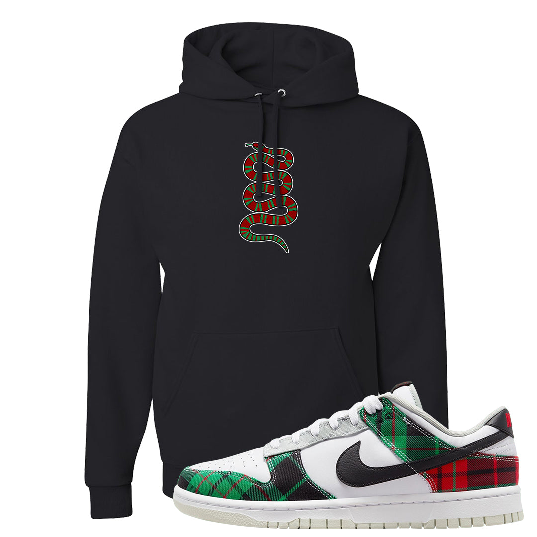 Red Green Plaid Low Dunks Hoodie | Coiled Snake, Black