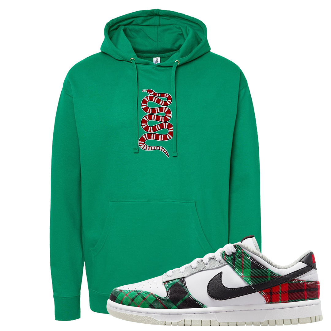 Red Green Plaid Low Dunks Hoodie | Coiled Snake, Kelly Green