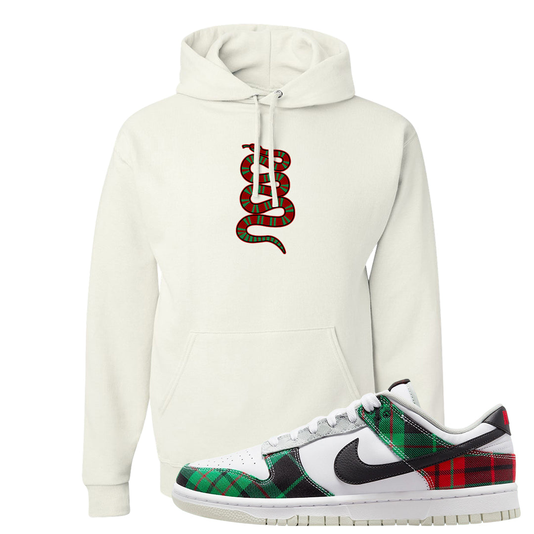 Red Green Plaid Low Dunks Hoodie | Coiled Snake, White
