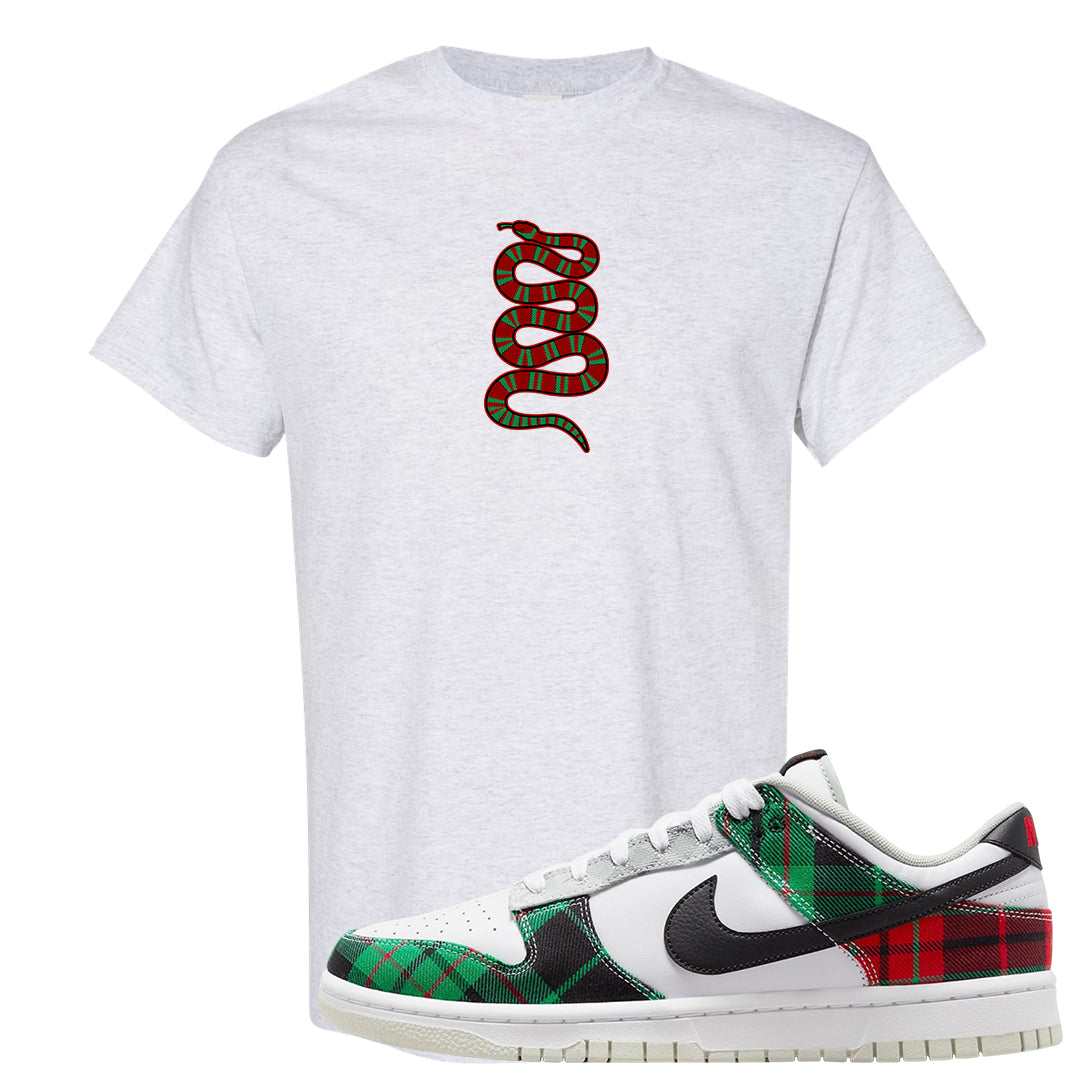 Red Green Plaid Low Dunks T Shirt | Coiled Snake, Ash