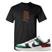 Red Green Plaid Low Dunks T Shirt | Coiled Snake, Black