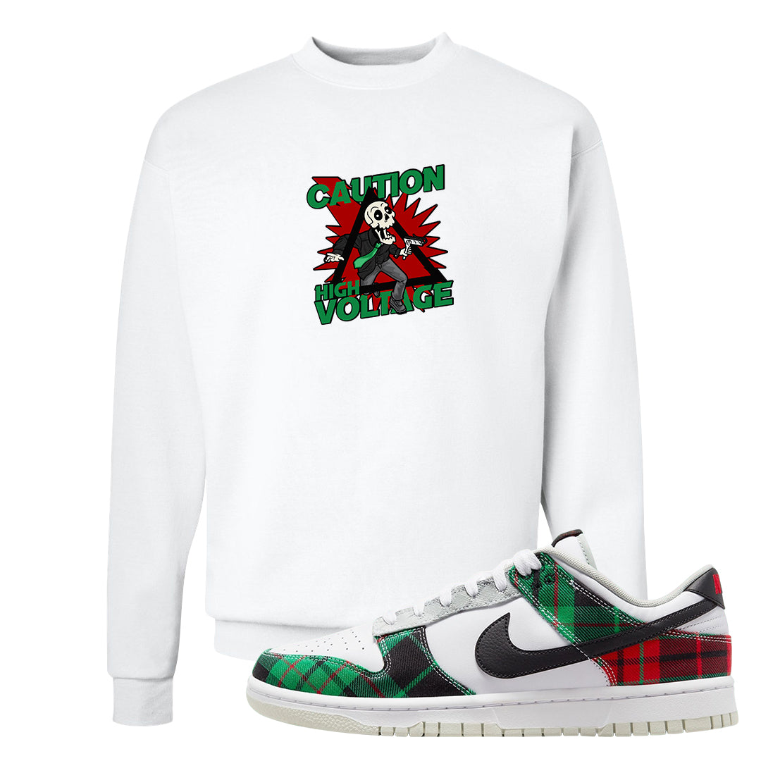 Red Green Plaid Low Dunks Crewneck Sweatshirt | Caution High Voltage, White