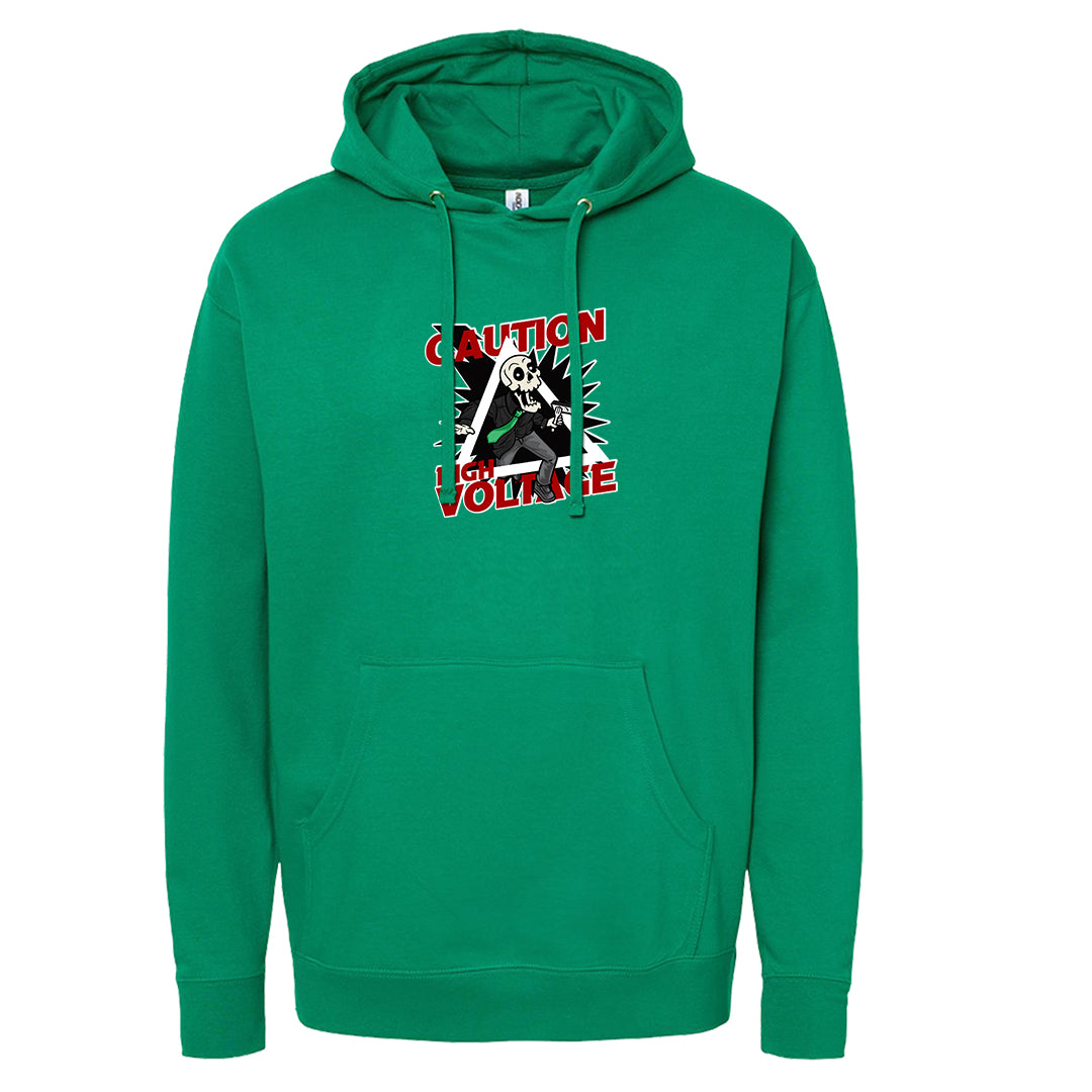 Red Green Plaid Low Dunks Hoodie | Caution High Voltage, Kelly Green