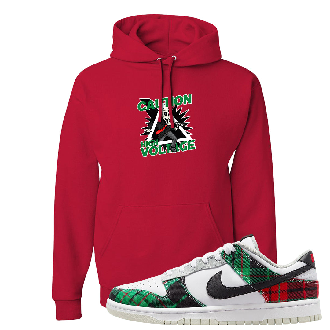 Red Green Plaid Low Dunks Hoodie | Caution High Voltage, Red