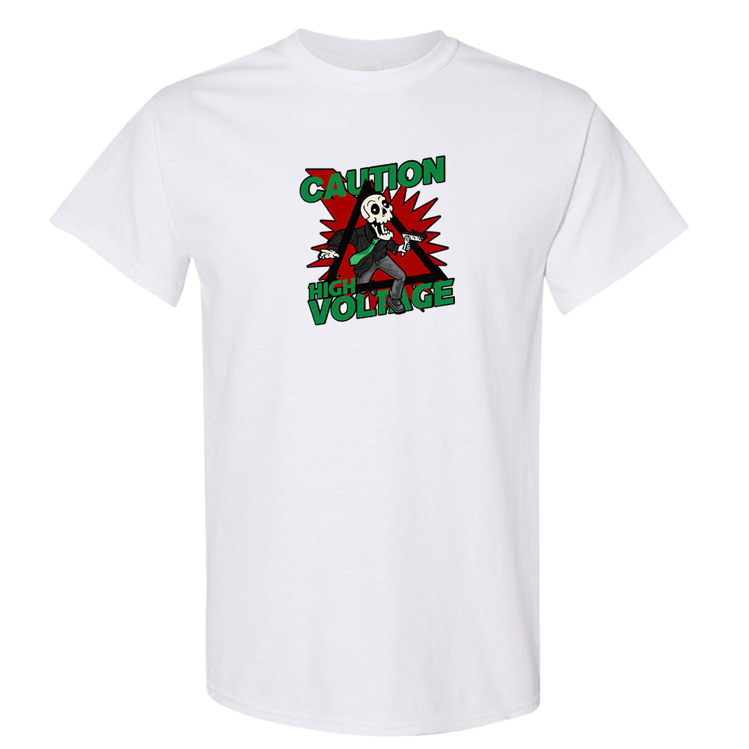 Red Green Plaid Low Dunks T Shirt | Caution High Voltage, White