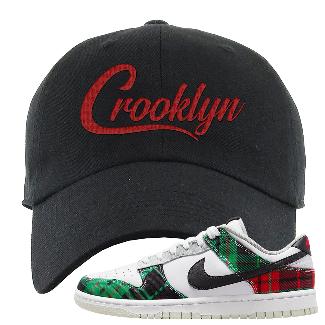 Red Green Plaid Low Dunks Dad Hat | Crooklyn, Black