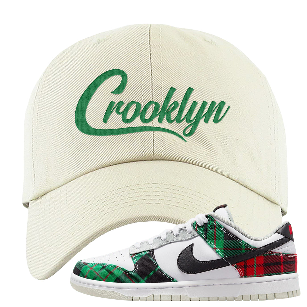 Red Green Plaid Low Dunks Dad Hat | Crooklyn, White