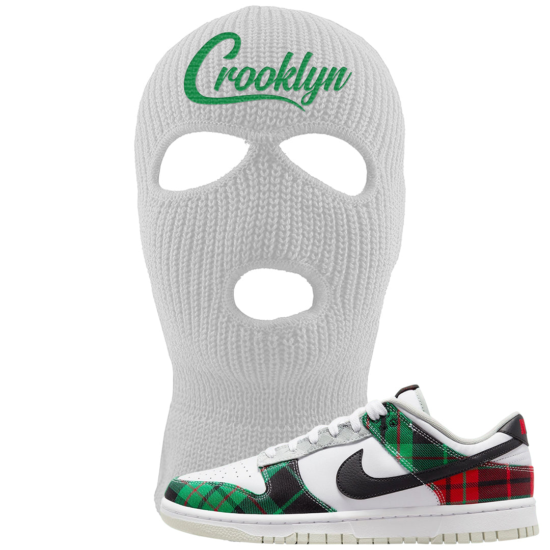 Red Green Plaid Low Dunks Ski Mask | Crooklyn, White