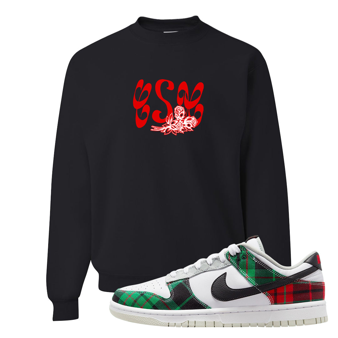 Red Green Plaid Low Dunks Crewneck Sweatshirt | Certified Sneakerhead, Black