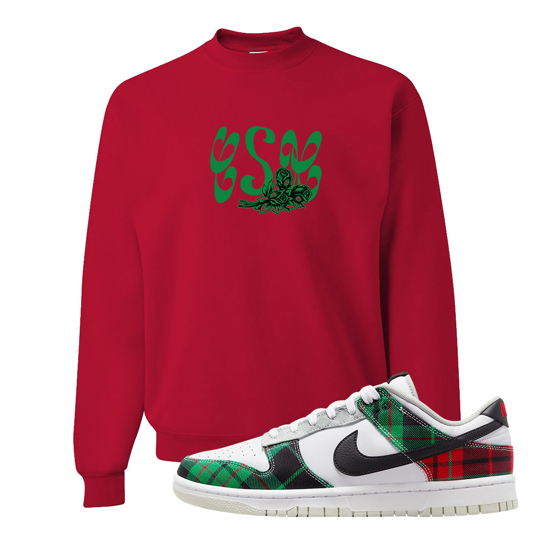 Red Green Plaid Low Dunks Crewneck Sweatshirt | Certified Sneakerhead, Red
