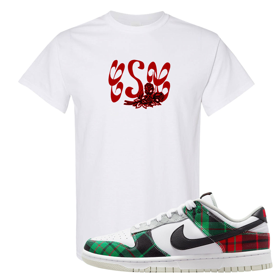 Red Green Plaid Low Dunks T Shirt | Certified Sneakerhead, White