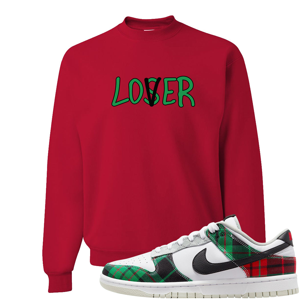 Red Green Plaid Low Dunks Crewneck Sweatshirt | Lover, Red