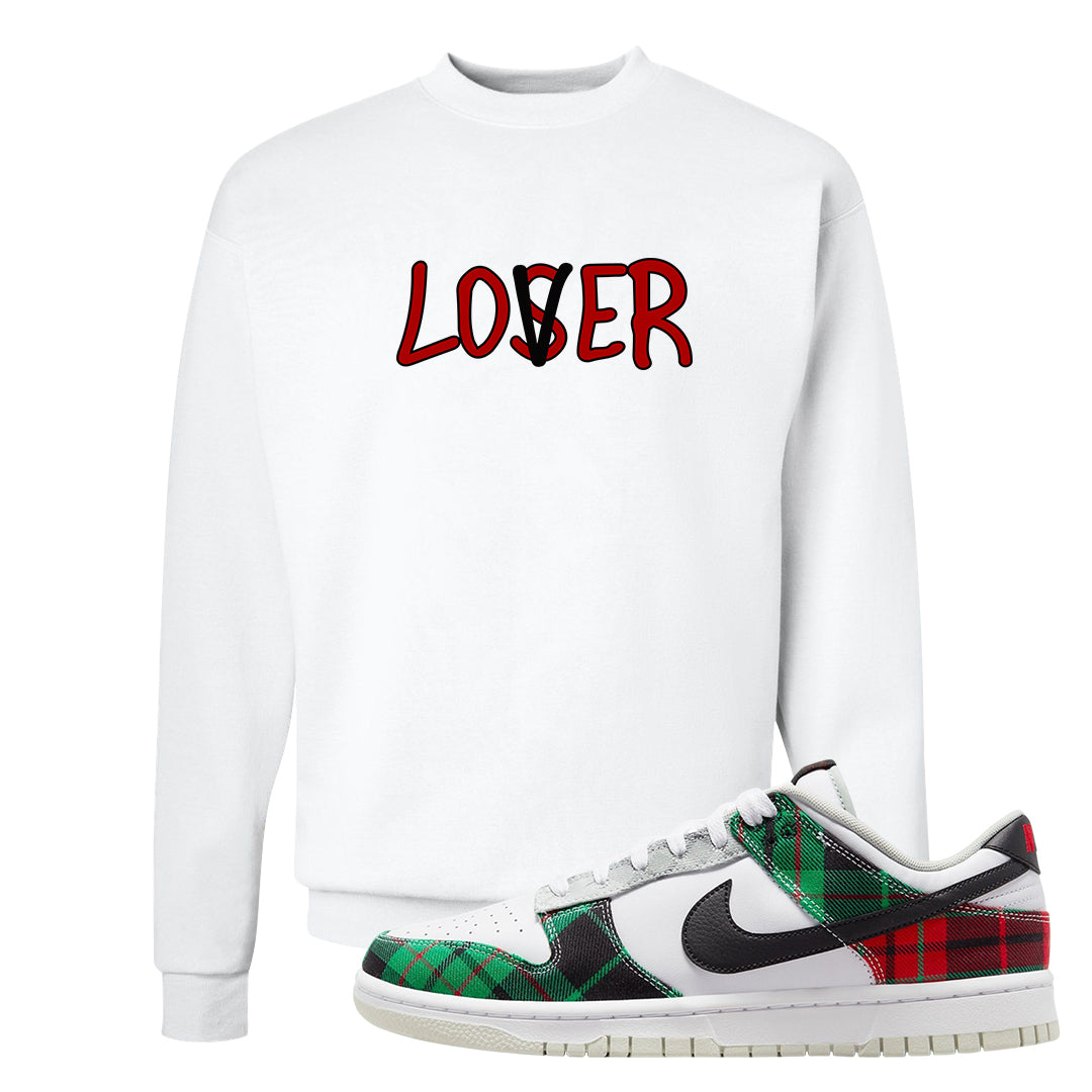 Red Green Plaid Low Dunks Crewneck Sweatshirt | Lover, White