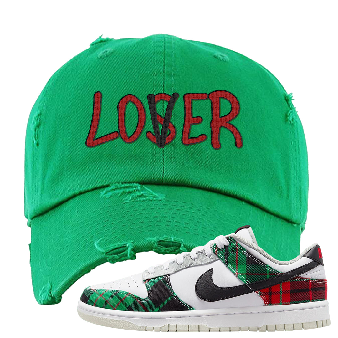 Red Green Plaid Low Dunks Distressed Dad Hat | Lover, Kelly Green