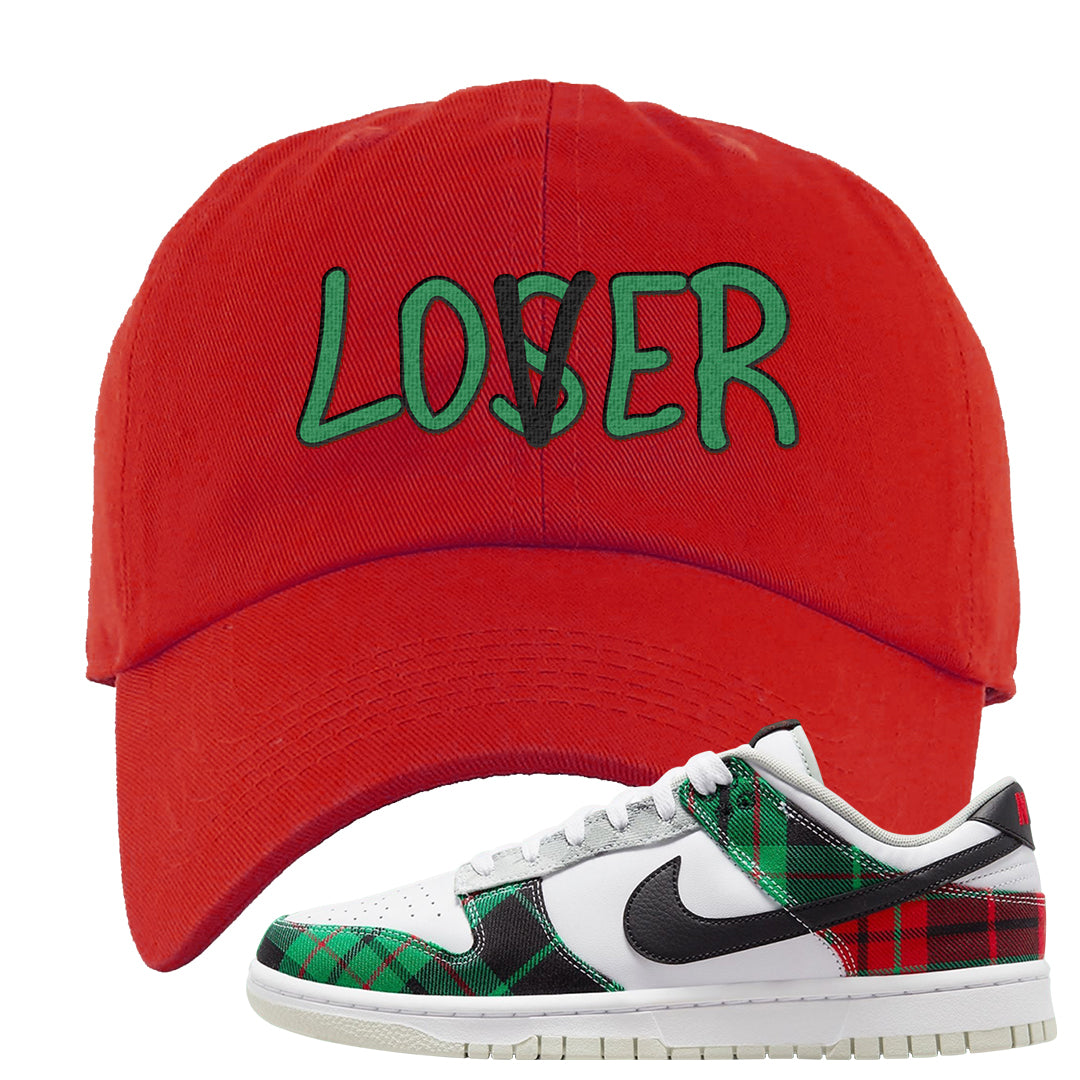 Red Green Plaid Low Dunks Dad Hat | Lover, Red