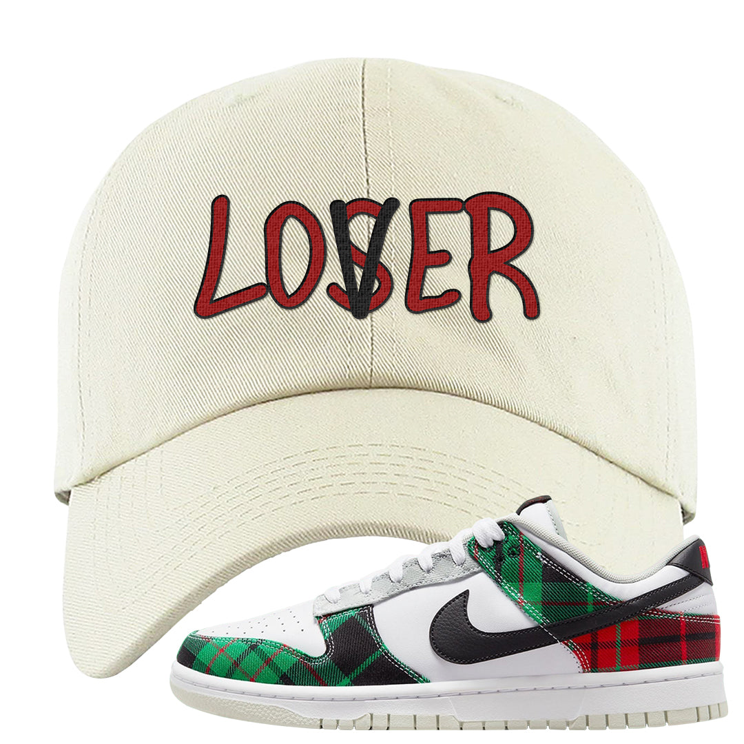 Red Green Plaid Low Dunks Dad Hat | Lover, White