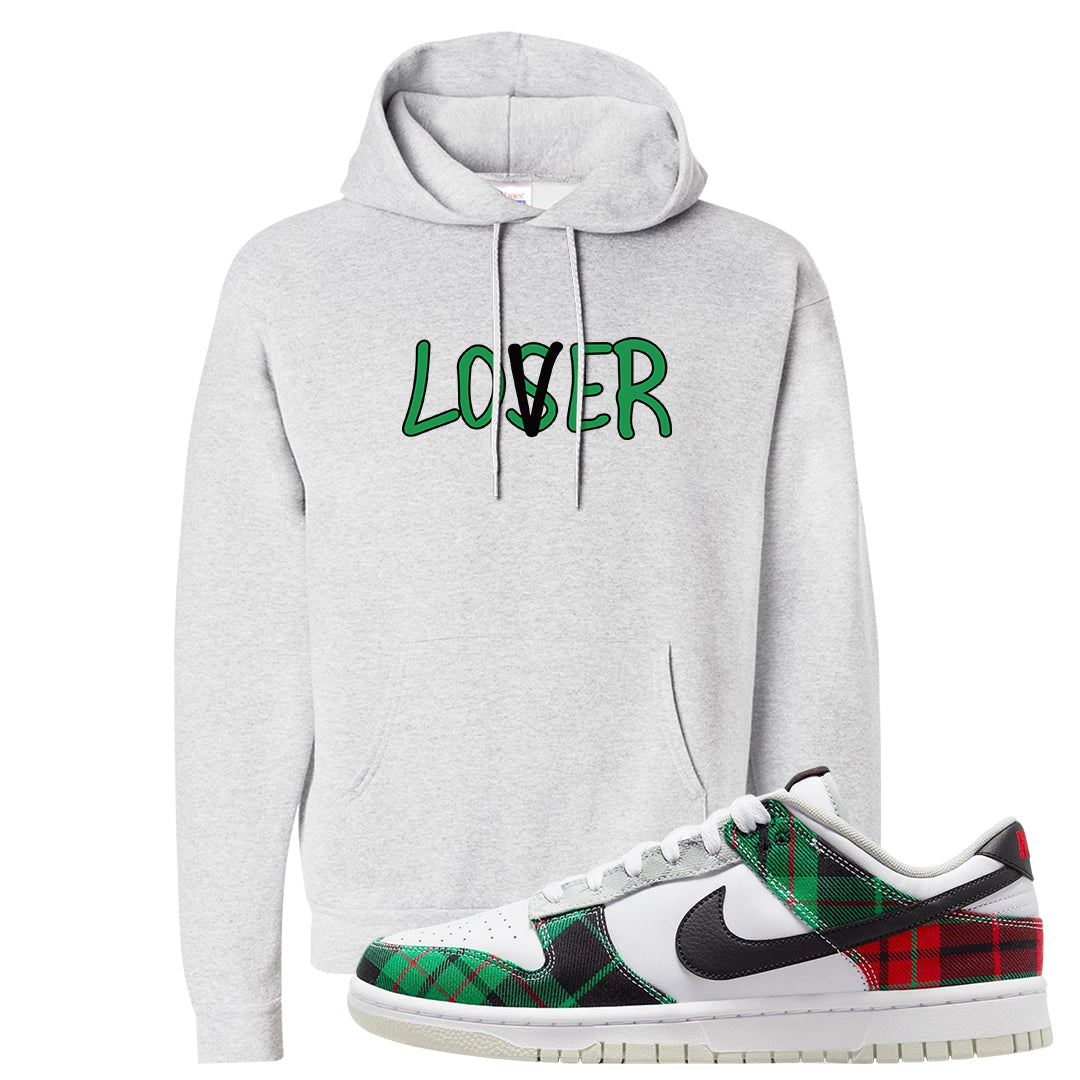 Red Green Plaid Low Dunks Hoodie | Lover, Ash