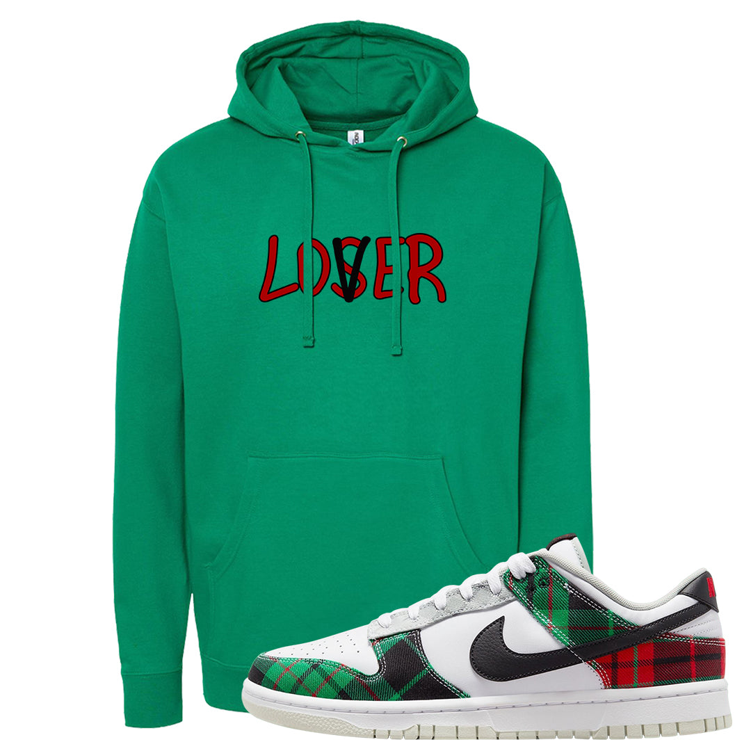 Red Green Plaid Low Dunks Hoodie | Lover, Kelly Green
