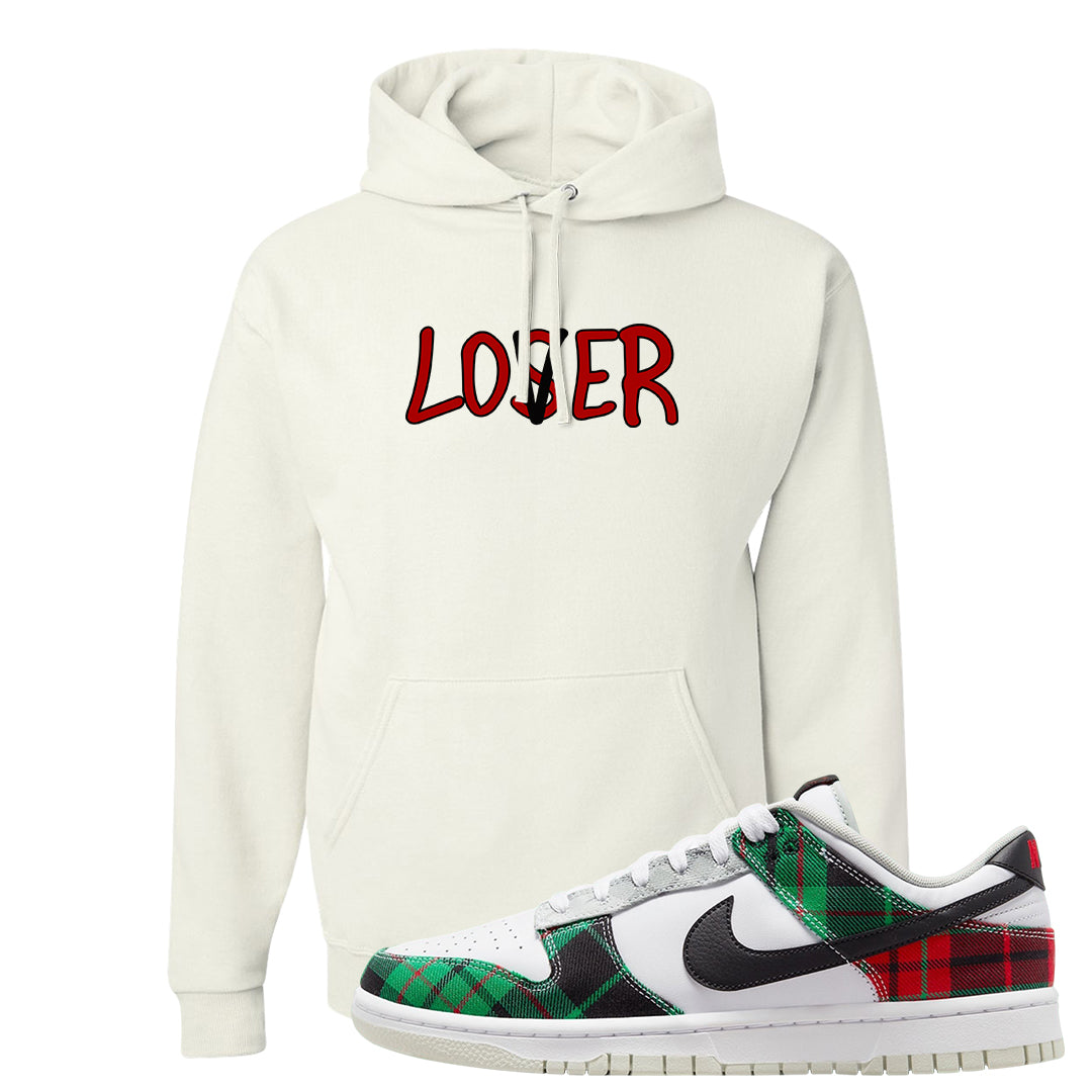 Red Green Plaid Low Dunks Hoodie | Lover, White