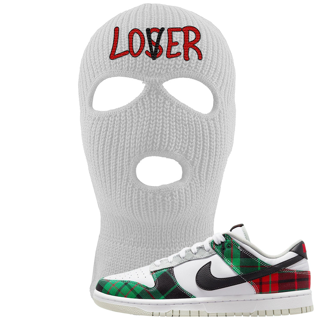 Red Green Plaid Low Dunks Ski Mask | Lover, White