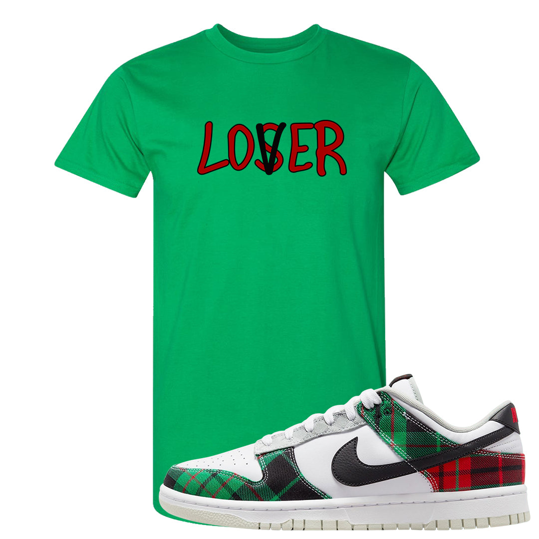 Red Green Plaid Low Dunks T Shirt | Lover, Kelly Green