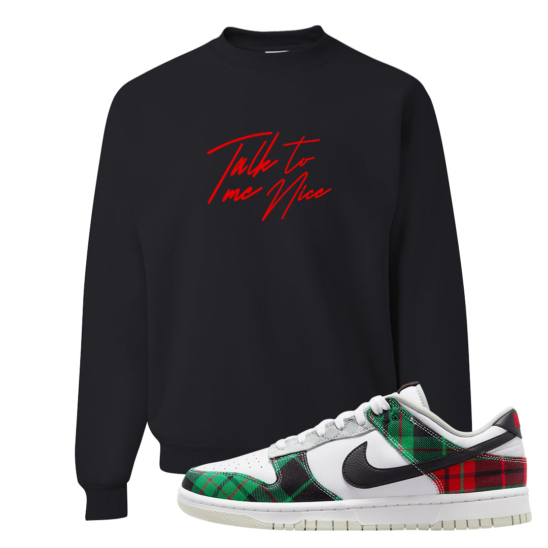 Red Green Plaid Low Dunks Crewneck Sweatshirt | Talk To Me Nice, Black