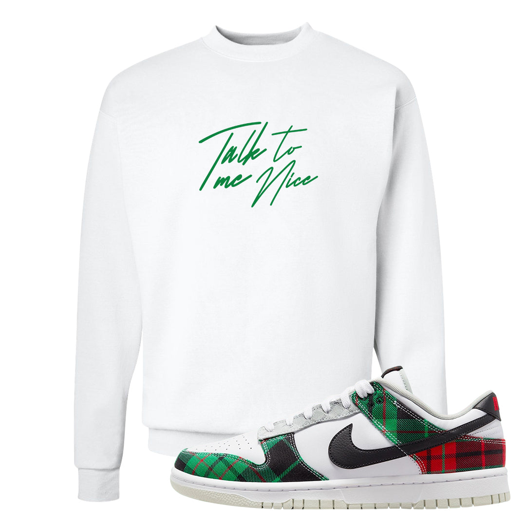 Red Green Plaid Low Dunks Crewneck Sweatshirt | Talk To Me Nice, White