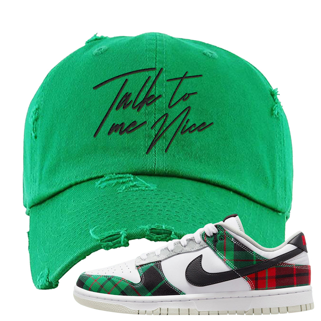 Red Green Plaid Low Dunks Distressed Dad Hat | Talk To Me Nice, Kelly Green
