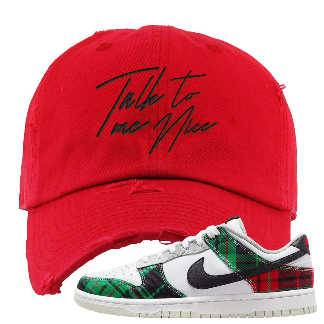 Red Green Plaid Low Dunks Distressed Dad Hat | Talk To Me Nice, Red