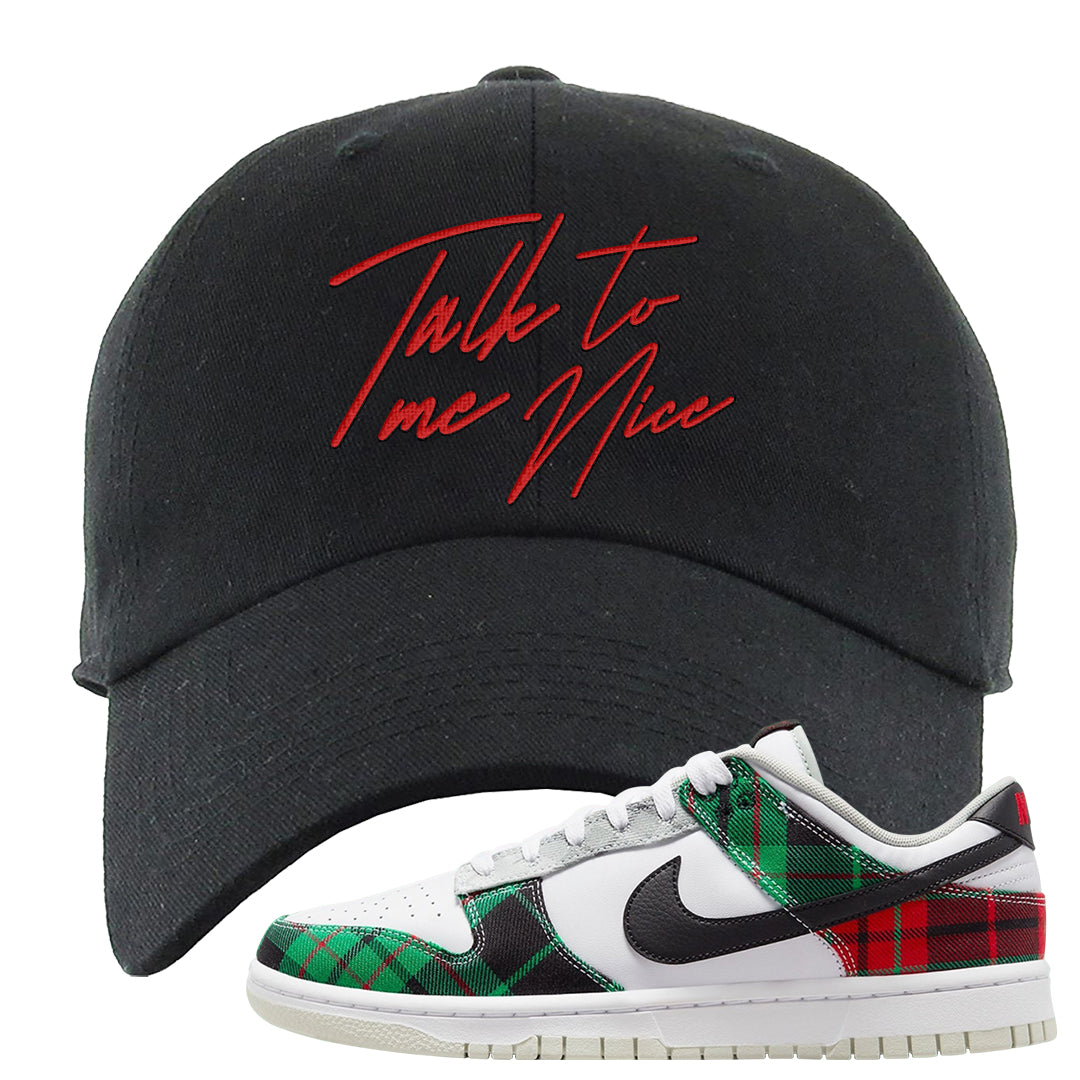 Red Green Plaid Low Dunks Dad Hat | Talk To Me Nice, Black