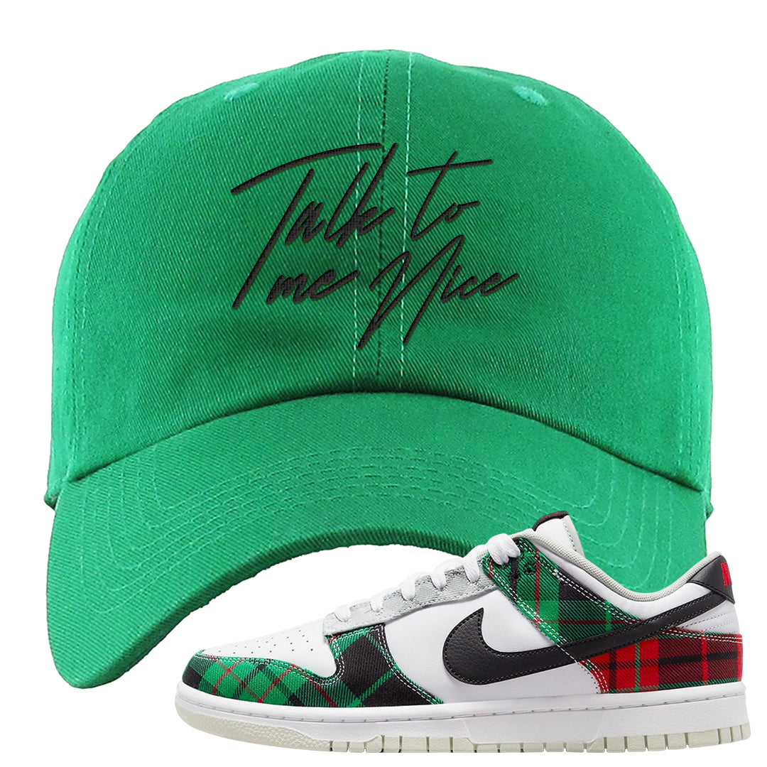 Red Green Plaid Low Dunks Dad Hat | Talk To Me Nice, Kelly Green