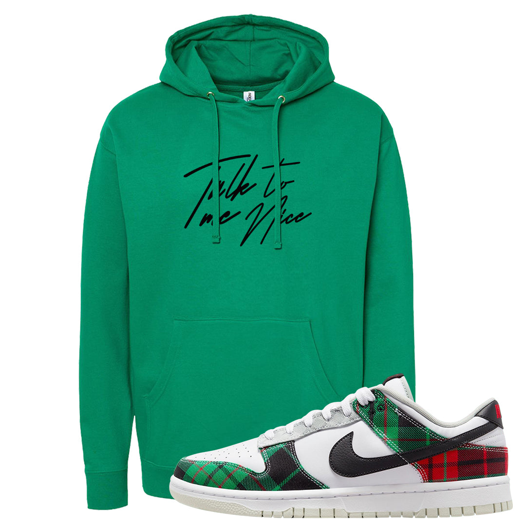 Red Green Plaid Low Dunks Hoodie | Talk To Me Nice, Kelly Green